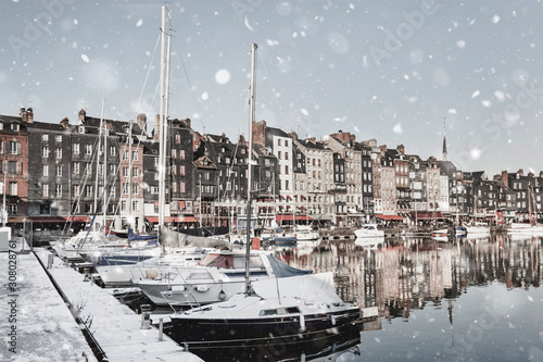 Honfleur harbour in Normandy, France in winter