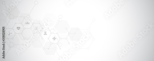 Abstract medical background with flat icons and symbols. Template design with concept and idea for healthcare technology, innovation medicine, health, science and research.