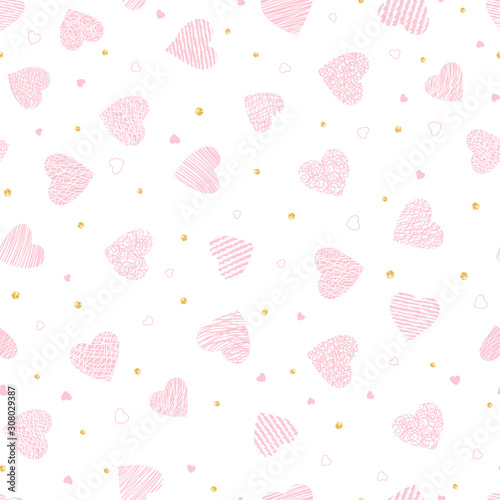 Cute hand drawn doodle hearts seamless pattern, romantic background, great for textiles, valentines day wrapping, banner, wallpaper - vector design