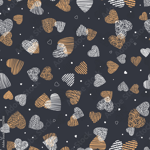 Cute hand drawn doodle hearts seamless pattern, romantic background, great for textiles, valentines day wrapping, banner, wallpaper - vector design