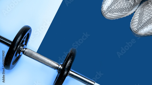 Fitness equipment and space for text.