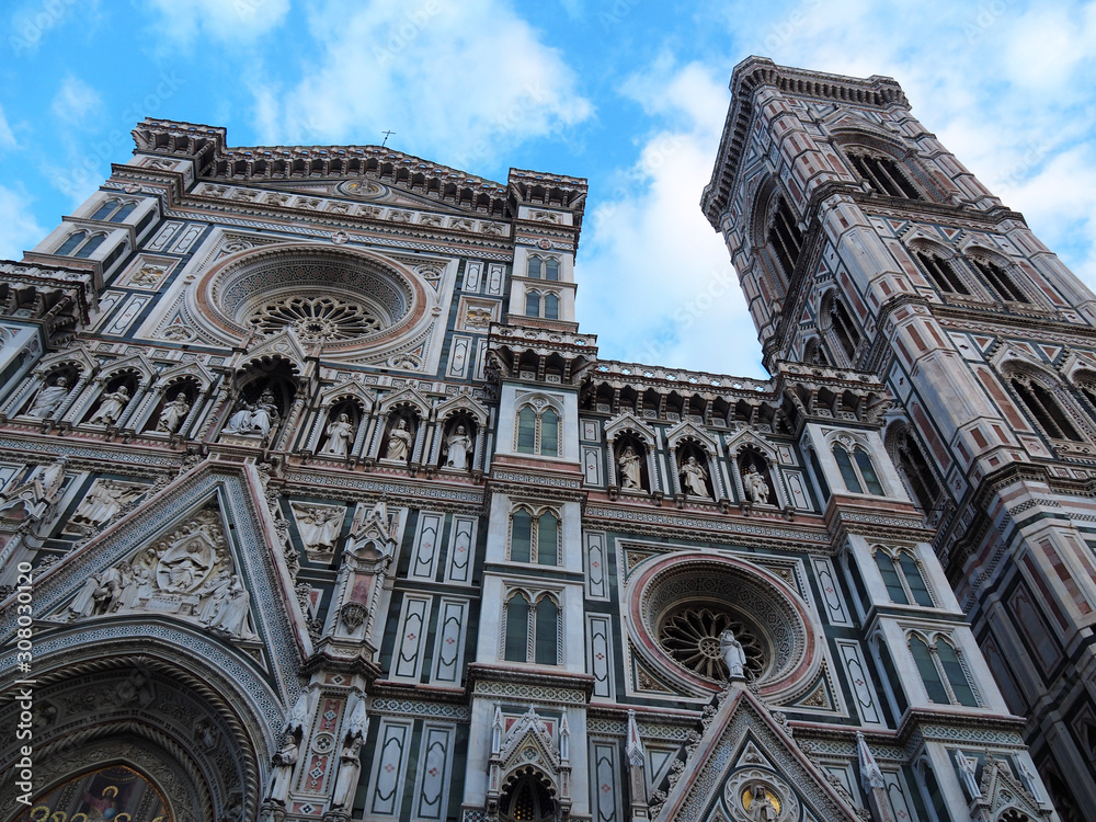 Detail of the Florence Cathedral (Duomo di Firenze, Cattedrale di Santa Maria del Fiore) in Florence, Italy