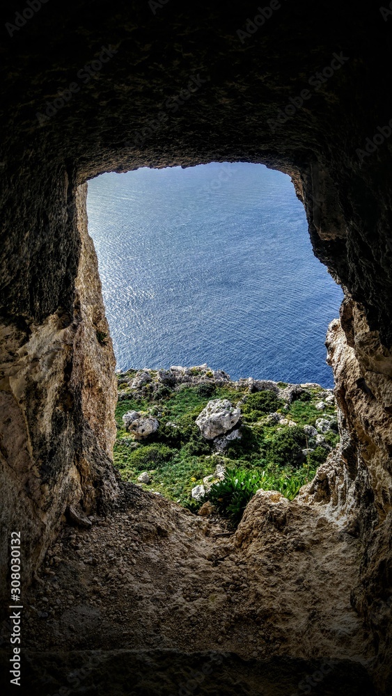 Stone Window at Dingli Cliffs with beautiful perspective view