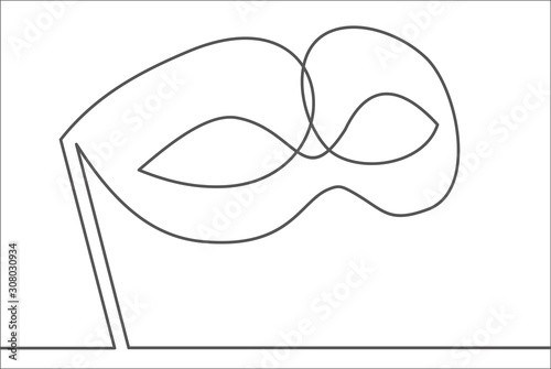 One single unbroken continuous line of carnival mask. Vector illustration.