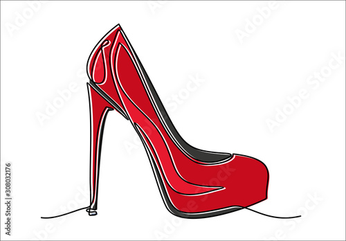 Continuous line drawing of women's high heel shoes.