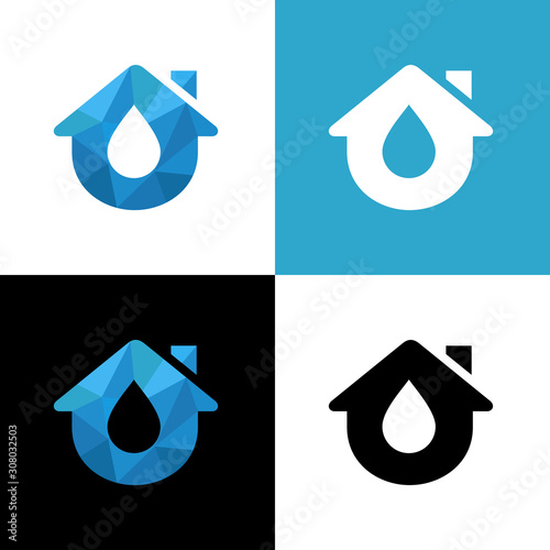 Water drop and house logo design template elements, aqua home symbol - Vector