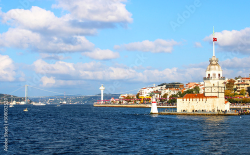 view of Bosphorus and Maiden's tower in Istanbul