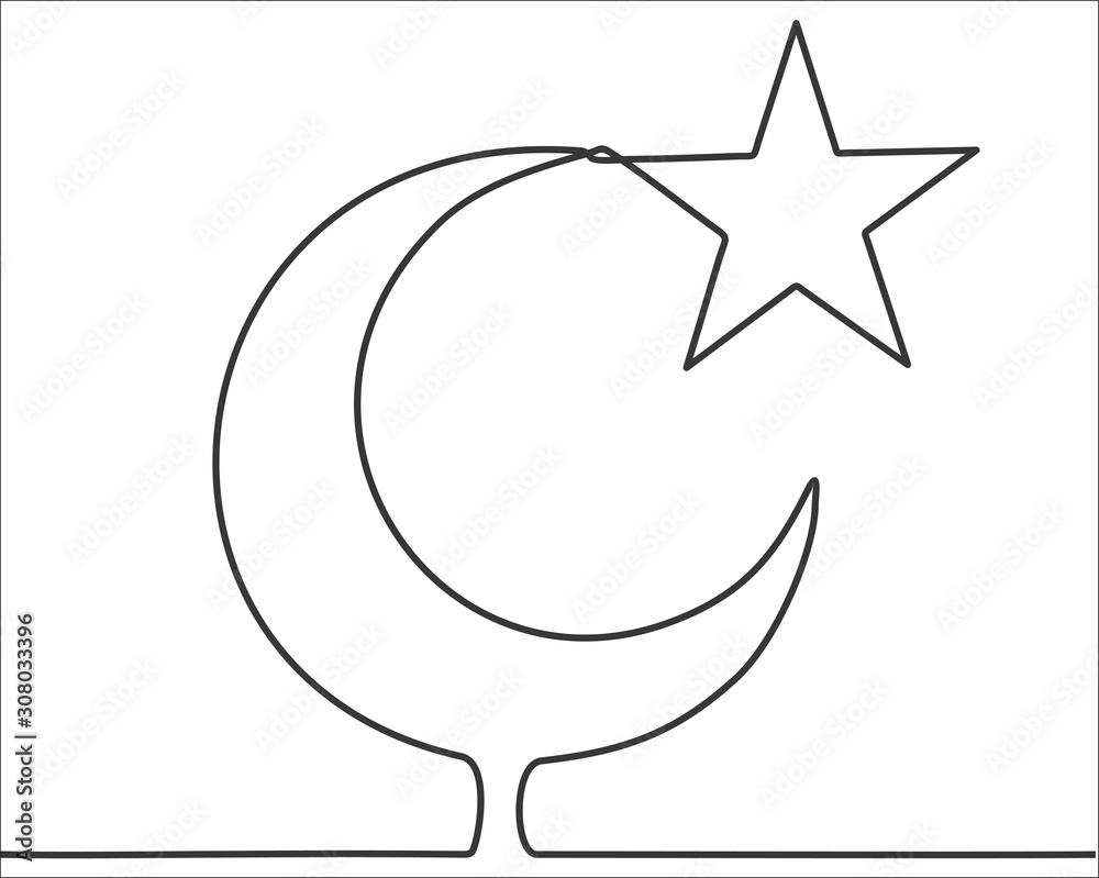 Islam symbol, continuous one line drawing minimalism design isolated on white background Islam symbol, continuous one line drawing minimalism design isolated on white background