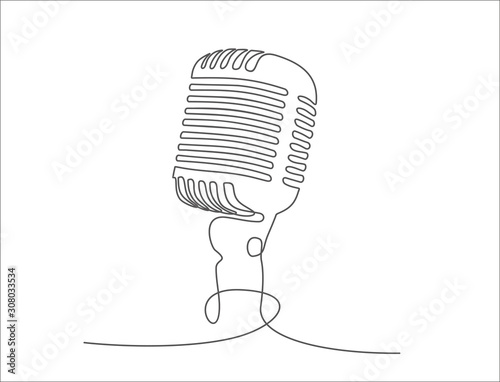 Photo Continuous one single line drawing Retro microphone logo icon vector illustratio