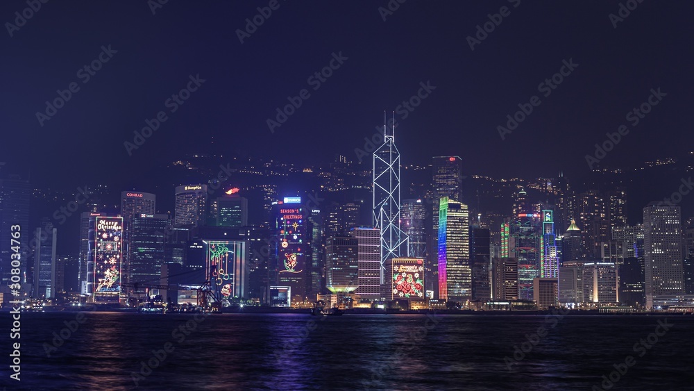 Fototapeta premium 中華人民共和国・香港 プロムナードからの夜景