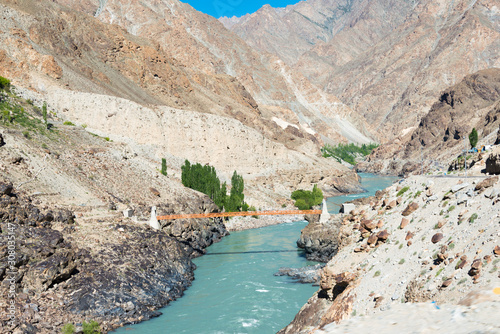 Ladakh, India - Jun 29 2019 - Indus river at Aryan Valley in Ladakh, Jammu and Kashmir, India. photo