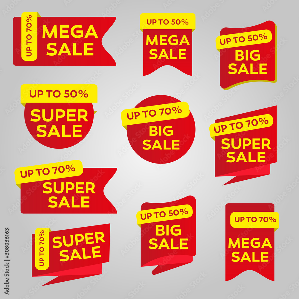 Red and Yellow Shopping tags set . Sale stickers set. Sticker Set