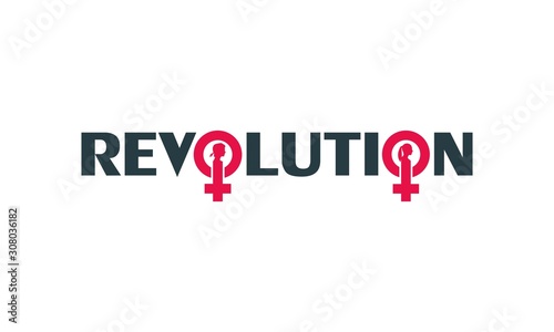 Female sign icon in revolution text. Silhouette of woman head