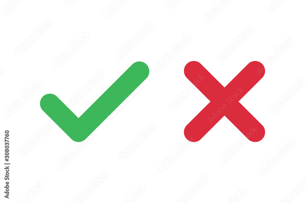 Obraz premium Checkmark X symbols on white isolated background.
