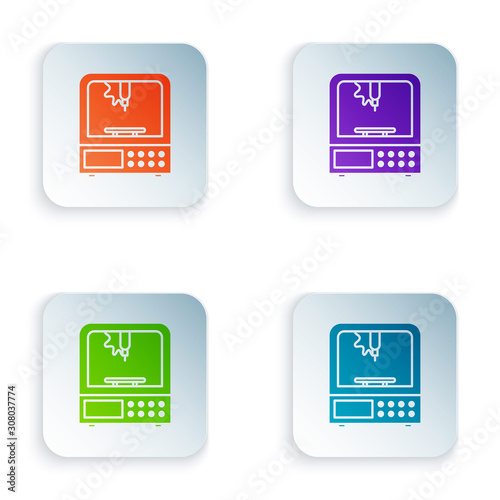 Color 3D printer icon isolated on white background. Set icons in square buttons. Vector Illustration