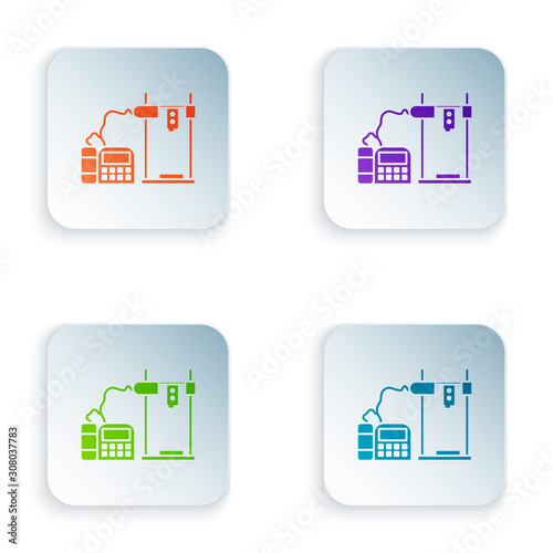 Color 3D printer icon isolated on white background. Set icons in square buttons. Vector Illustration