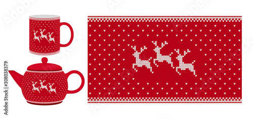 Seamless knit pattern. Xmas red texture. Vector illustration.