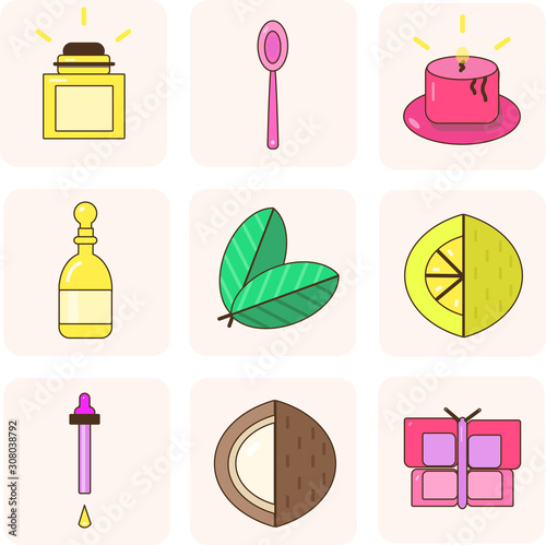 Organic modern icon set of the modern apothecary or spa icon vector with natural ingredients. Salon spa design. Vector illustration