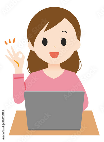 女性　ノートパソコン　OK