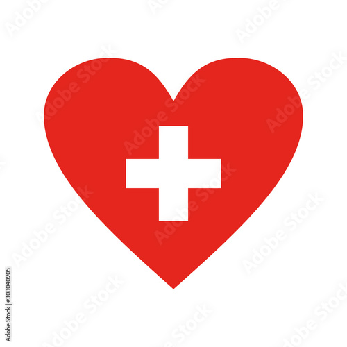 Swiss flag. Flag of  Switzerland. Heart with cross.