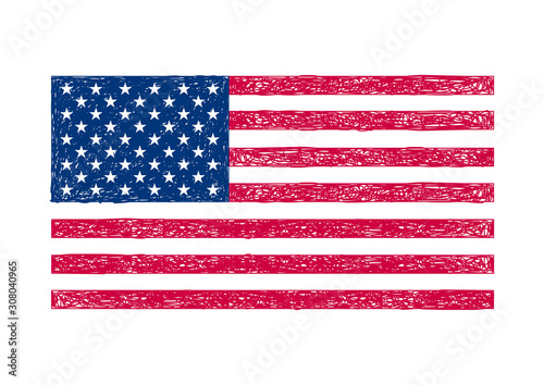 Flag of the united states of america. Vector American flag. Hand drawn flag.