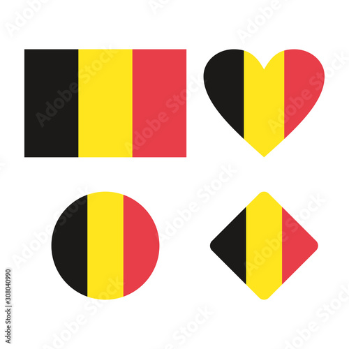 Set of badges with flag of Belgium vector illustration. Belgian flag in different shapes.