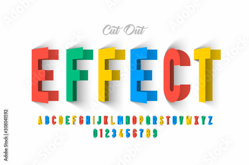 Paper cut out effect font design, alphabet letters and numbers 