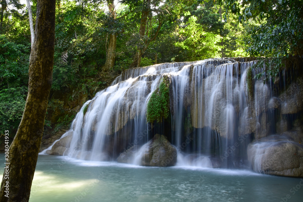 Waterfall in Erawan Park in Thailand. Waterfall in Erawan Park in Thailand.