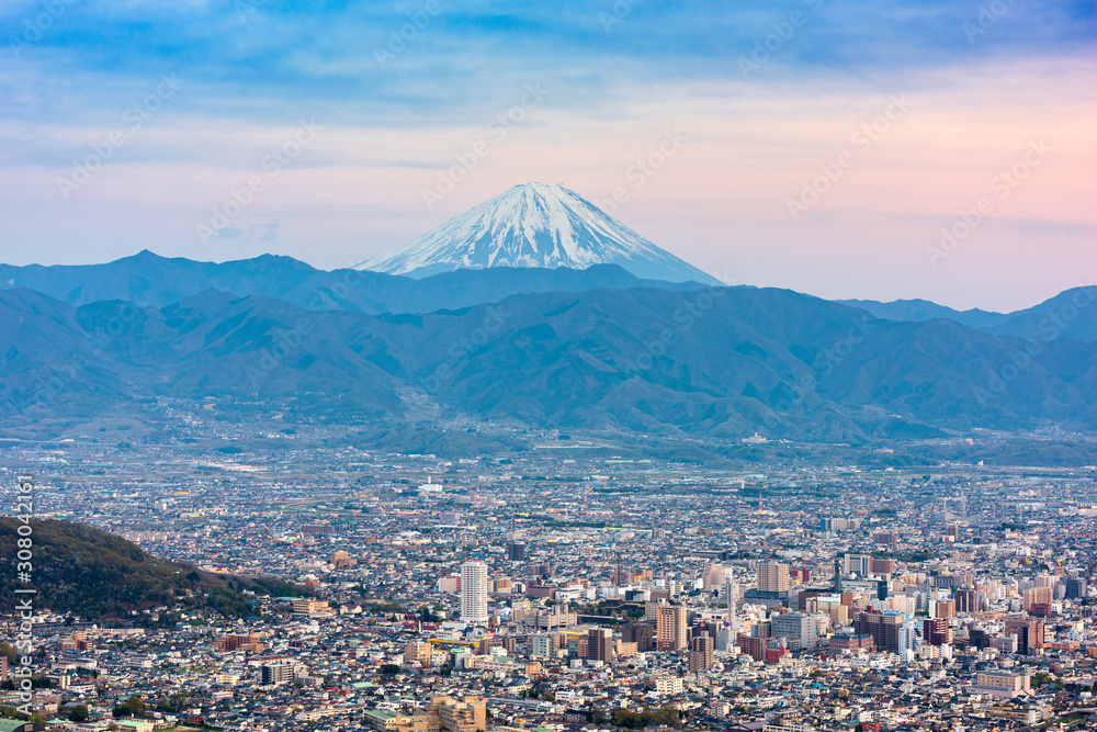 Kofu, Japan skyline with Mt. Fuji.