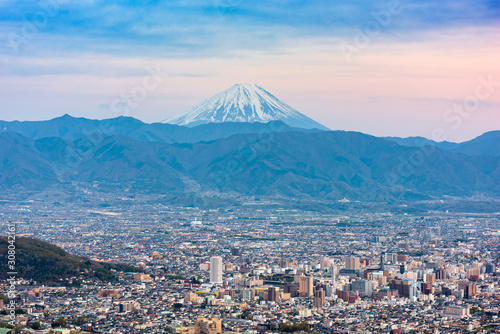 Kofu, Japan skyline with Mt. Fuji.