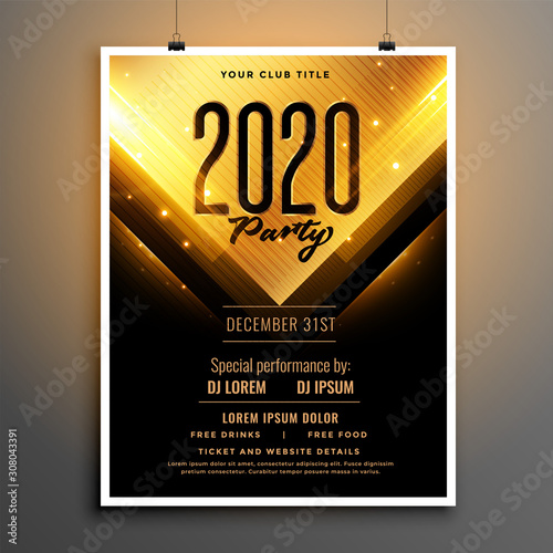 black and gold happy new year party flyer template design