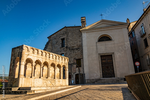 The "Fontana Fraterna" is the monumental fountain symbol of the city of Isernia. 6 water jets, 7 columns and round arches. Built with blocks of stone of Roman origin. The Chiesa Della Concezione.