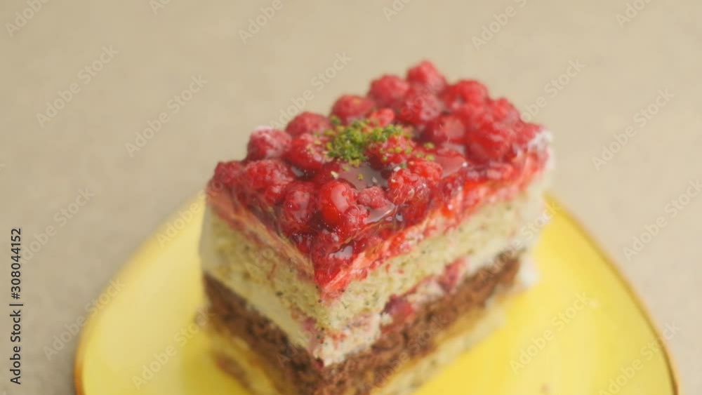 Slow motion close-up shooting of sweet berry and fruit brand desserts Slow motion close-up shooting of sweet berry and fruit brand desserts