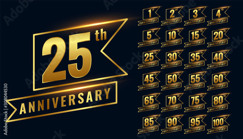 golden happy anniversary premium labels logotype set