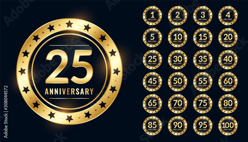 anniversary labels big set in premium golden colors