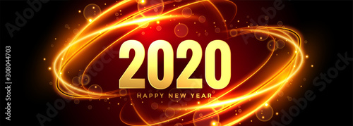 abstract 2020 new year banner with light trails