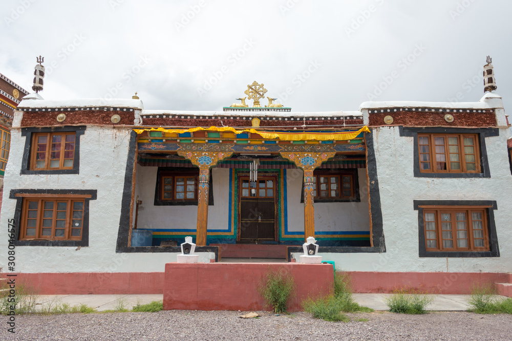 Ladakh, India - Jul 13 2019 - Mahe Monastery (Mahe Gompa) in Mahe, Ladakh, Jammu and Kashmir, India. Ladakh, India - Jul 13 2019 - Mahe Monastery (Mahe Gompa) in Mahe, Ladakh, Jammu and Kashmir, India.