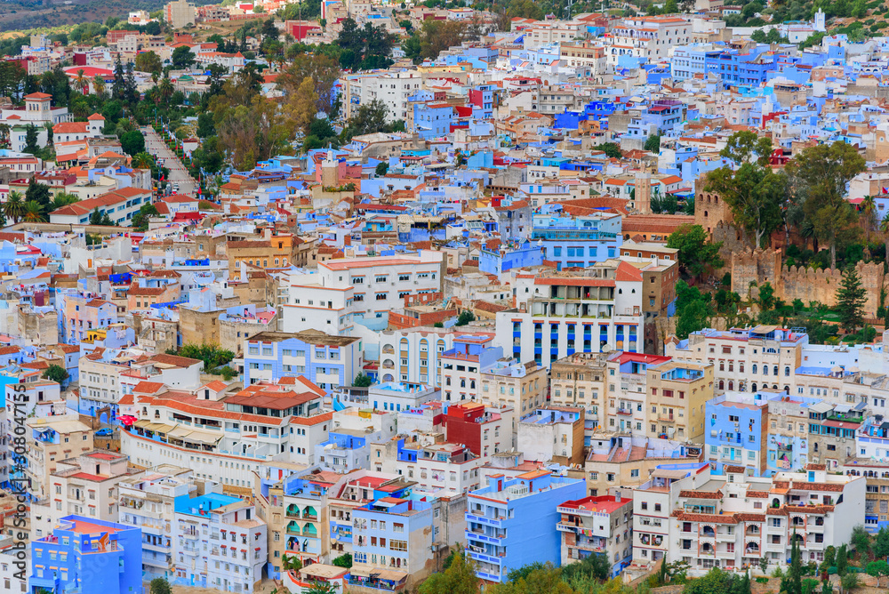 A view of the blue city of Chefchaouen in the Rif mountains