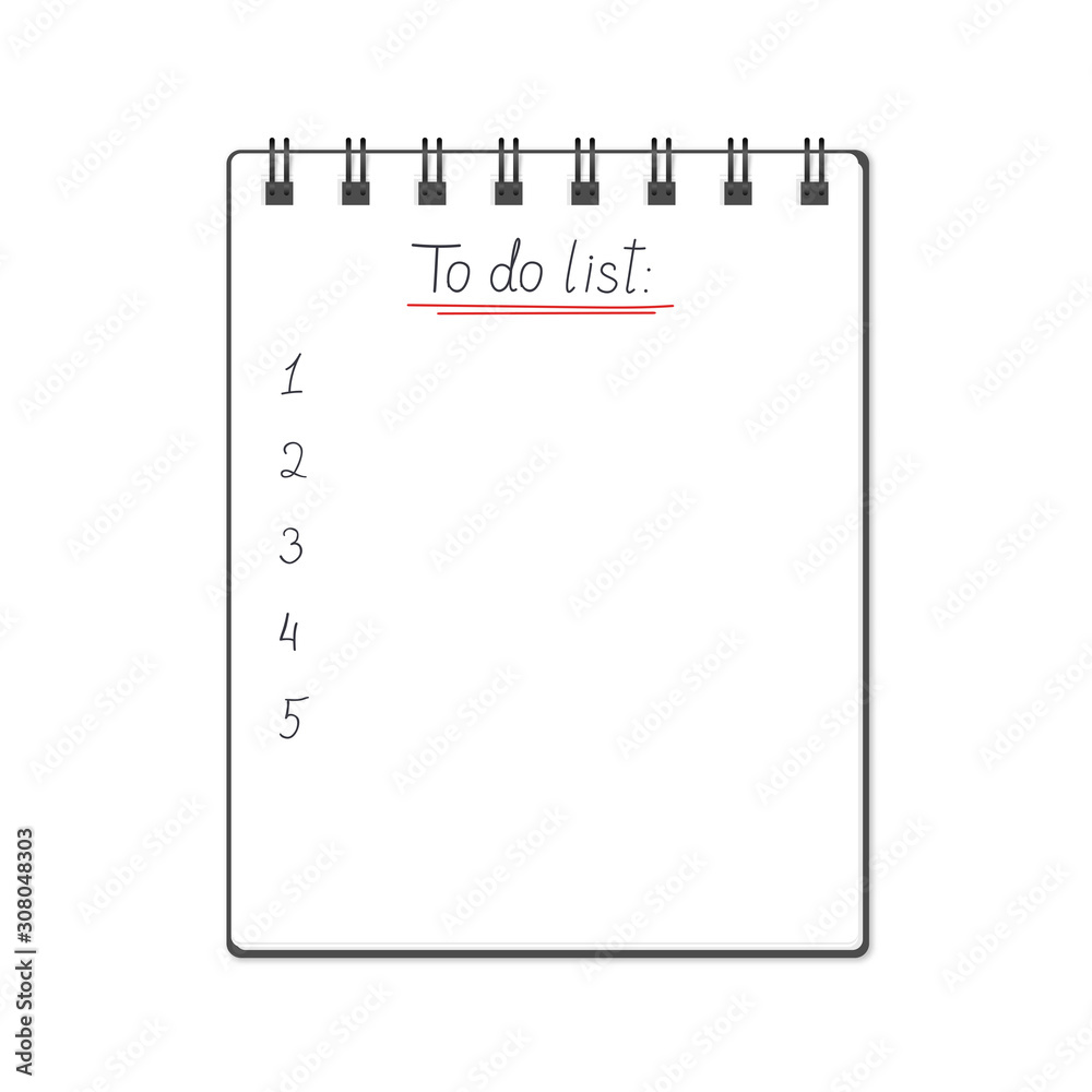 Vector illustration of block note with 'To do list' text sign. Realistic  block note with to