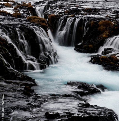 Bruarfoss Waterfall   beautiful blue water. Iceland