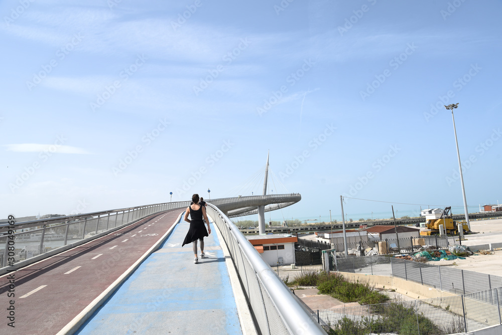 Ponte del Mare in Pescara by Morning with Pedestrian and Bicycle Path Ponte del Mare in Pescara by Morning with Pedestrian and Bicycle Path