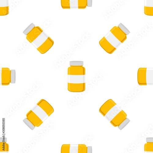 Illustration on theme big colored set different types of pills inside close jar