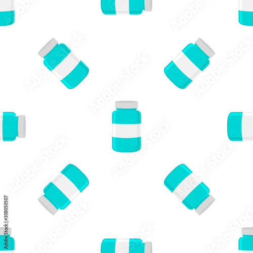 Illustration on theme big colored set different types of pills inside close jar