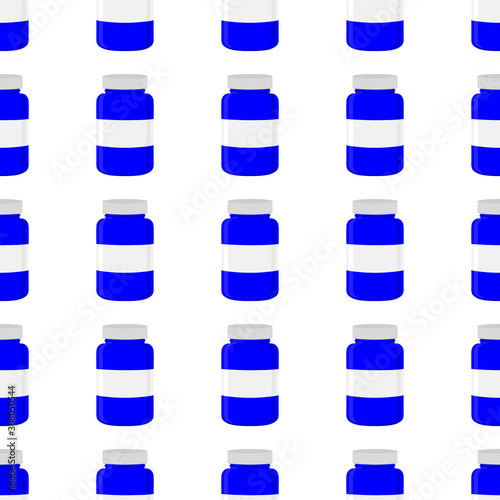 Illustration on theme big colored set different types of pills inside close jar
