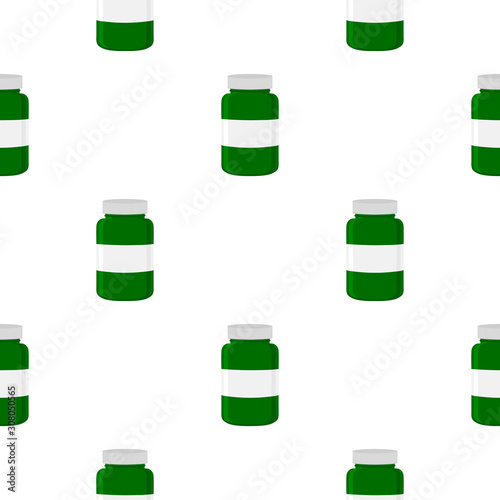 Illustration on theme big colored set different types of pills inside close jar
