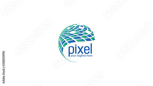 pixel globe Technology logo vector