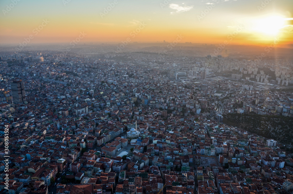 Beautiful view of Istanbul at sunset summer evening from sapphire skyscraper