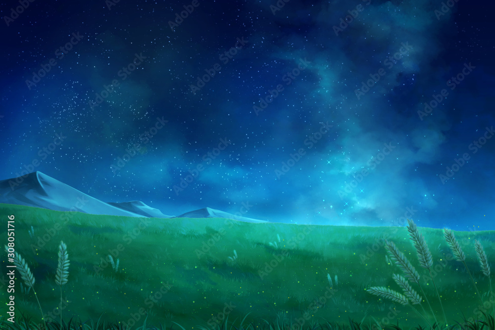 Stockillustratie Night sky clouds Anime Background. Adobe Stock