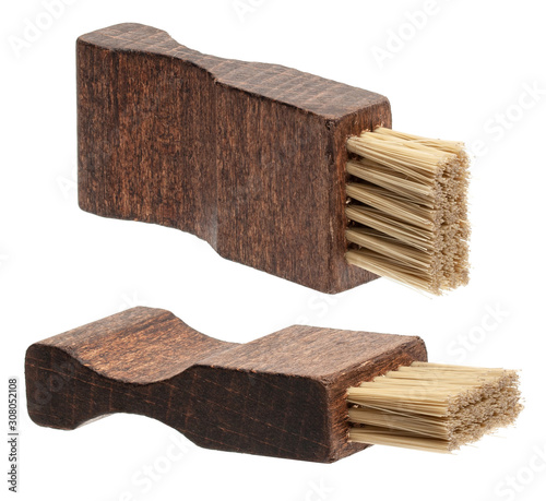 Shoe brushes and horsehair polishing brush isolated on white background