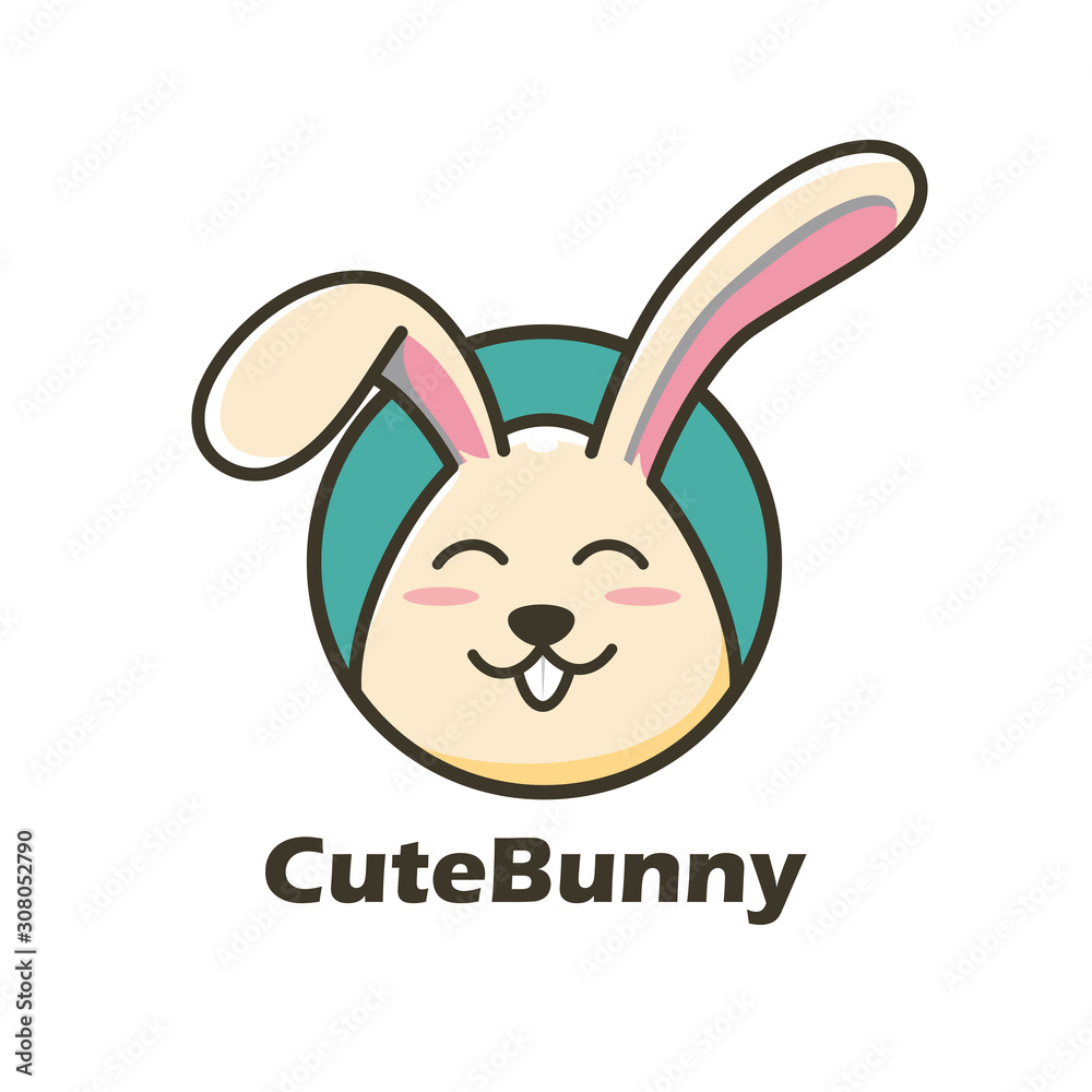 Fototapeta premium smiling bunny cartoon character logo design illustration. adorable rabbit mascot out hole concept design vector